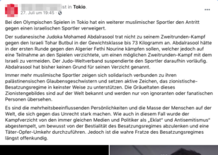Islamist:innen feiern antiisraelischen Boykott bei Olympia