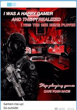 Schwarze Gestalt mit Helm und Maschinengewehr, im Hintergrund PC-Monitore, schwarz-rote Gestaltung, Schriftzug des Videospiels